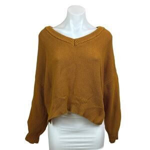 Lucky Brand Womens Yellow Cotton Dolman Sleeves V-Neck Oversized Sweater Top M